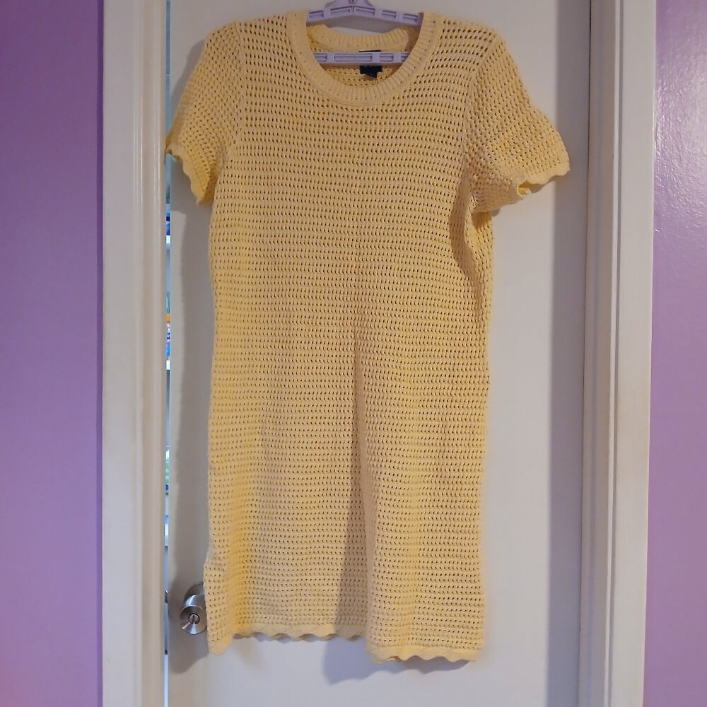 GAP Women'S Yellow Crochet Cotton Shirt Dress